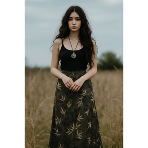 Vtg Y2k Preview Collection Maxi Skirt Sz 12 Fairy Whimsigoth Dark Floral Asian